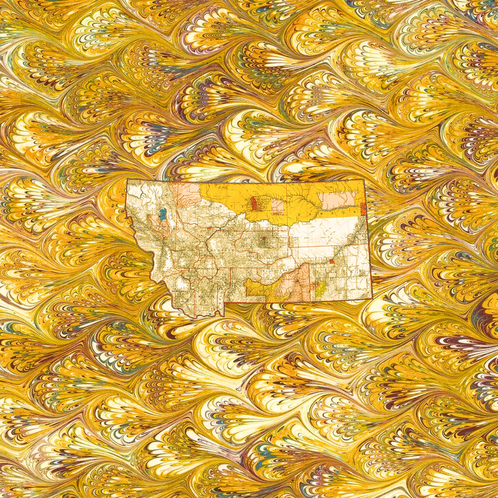 Marbled Vintage Map - Montana