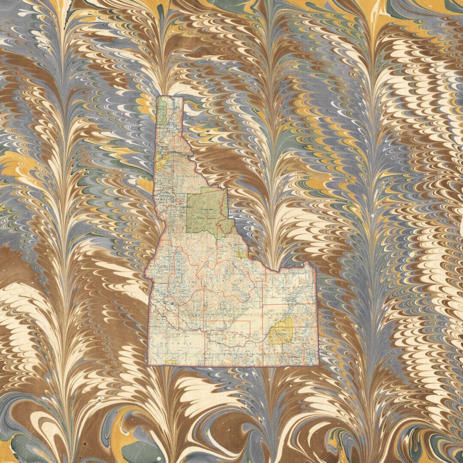 Marbled Vintage Map - Idaho