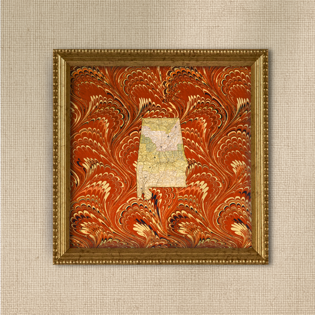 Marbled Vintage Map - Alabama