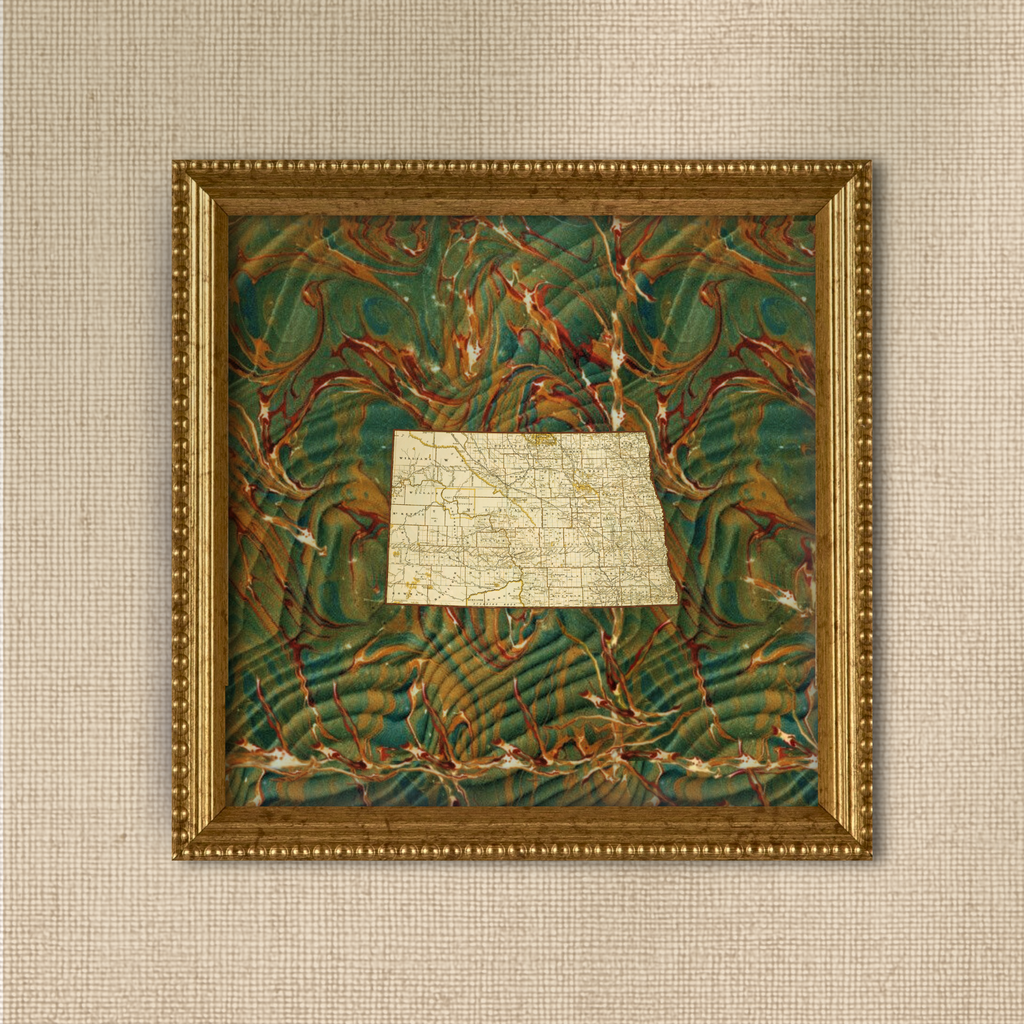 Marbled Vintage Map - North Dakota