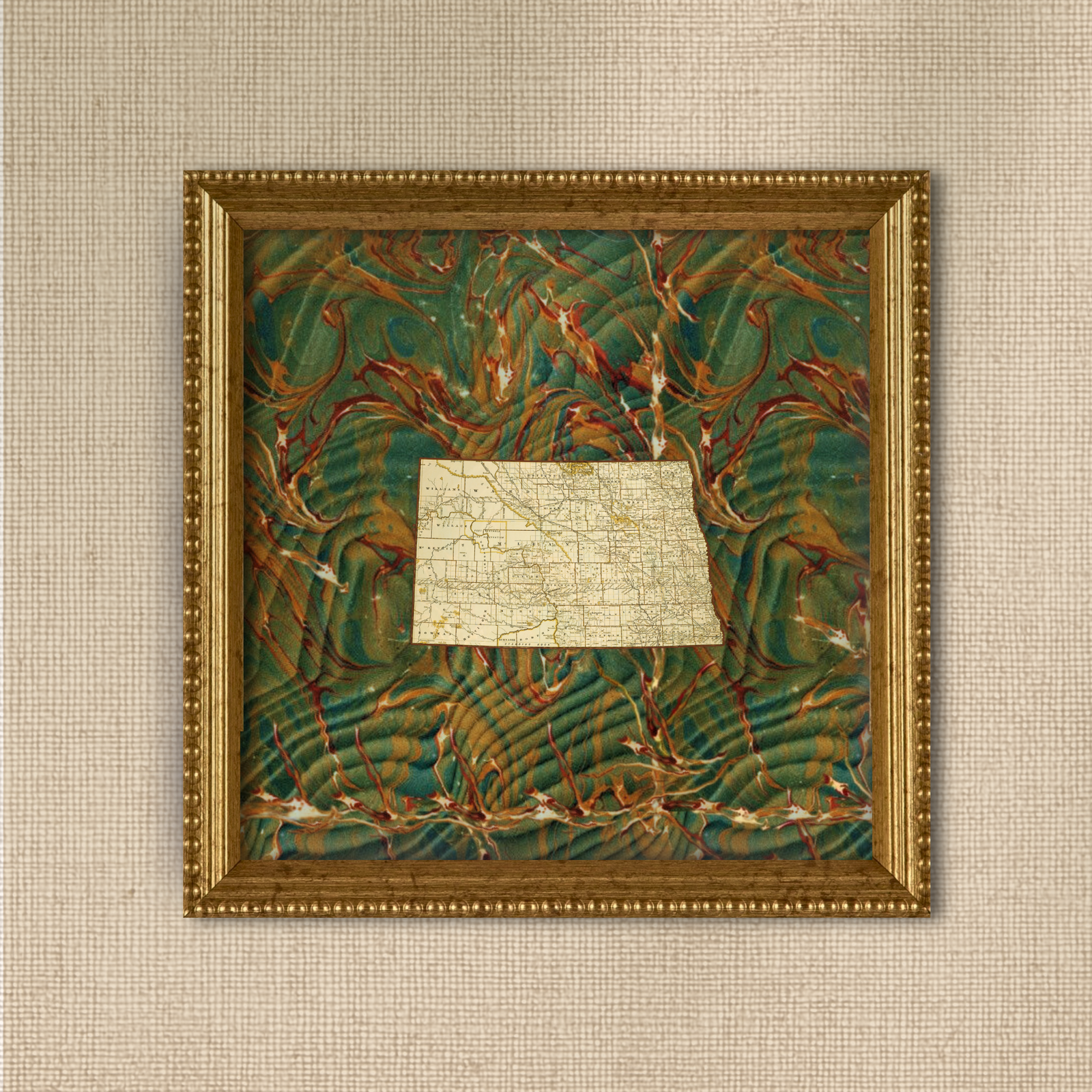 Marbled Vintage Map - North Dakota