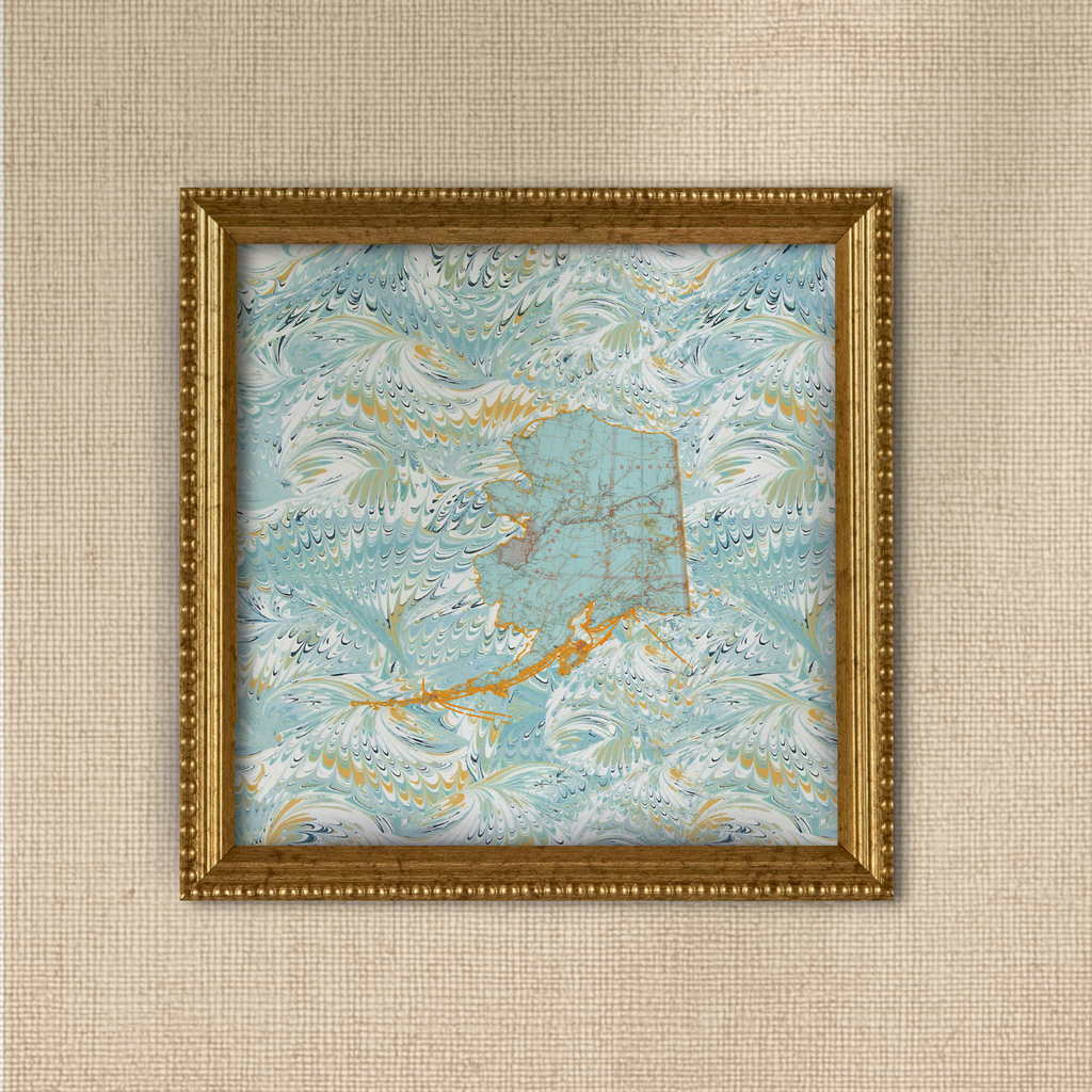 Marbled Vintage Map - Alaska