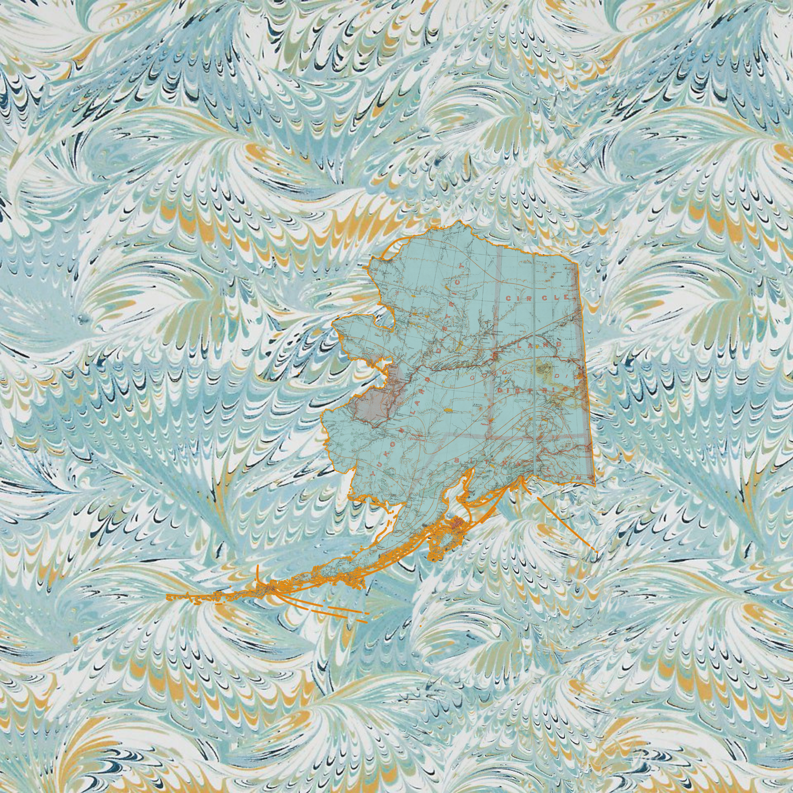 Marbled Vintage Map - Alaska
