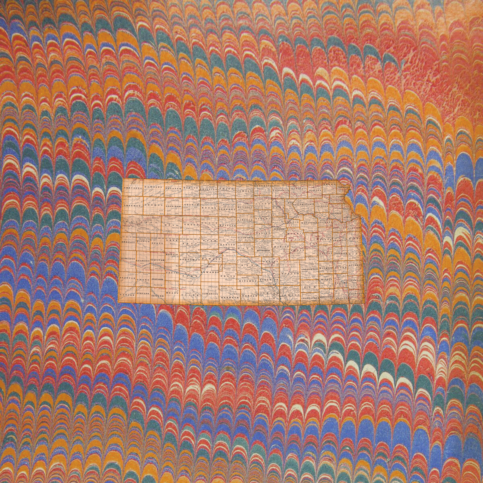 Marbled Vintage Map - Kansas