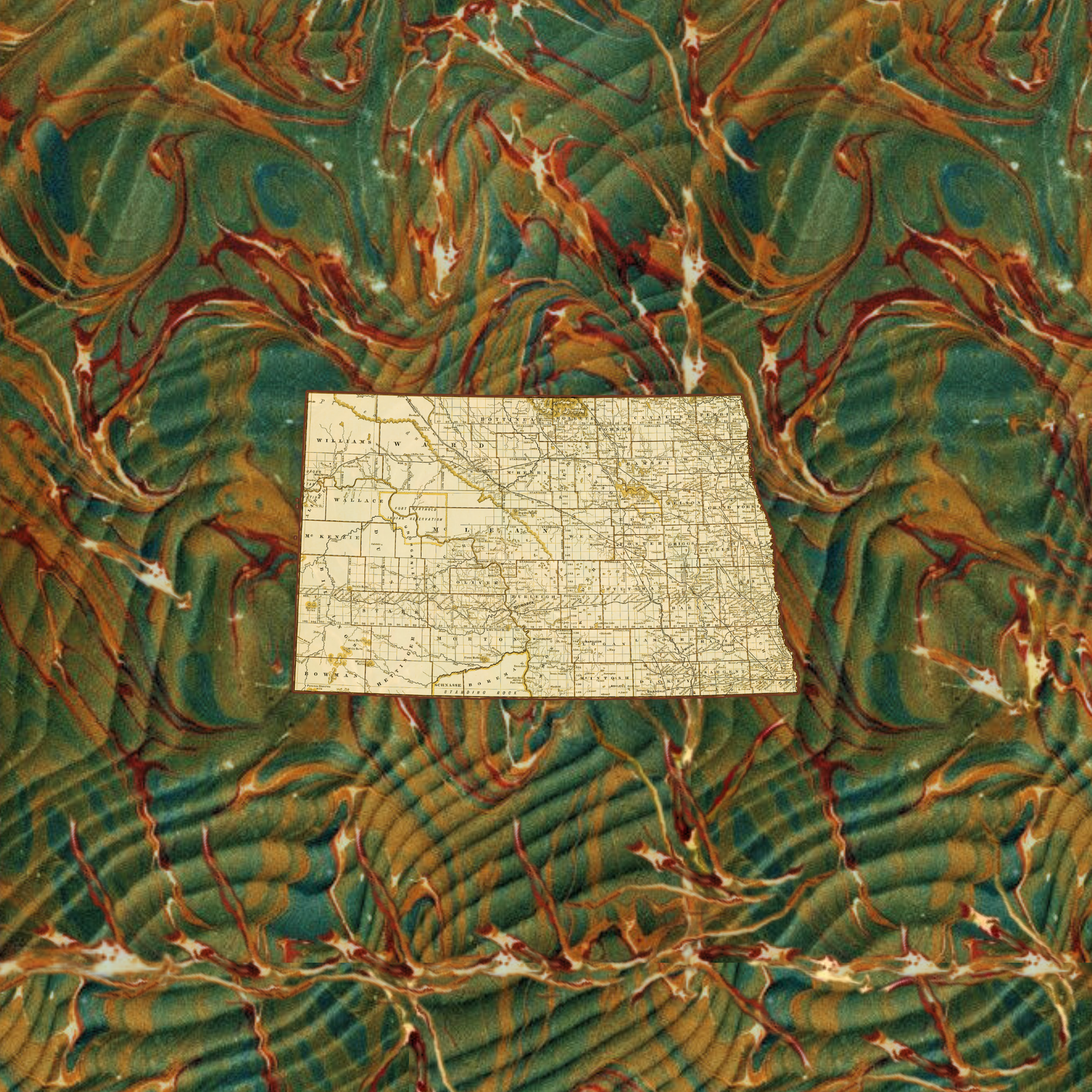 Marbled Vintage Map - North Dakota