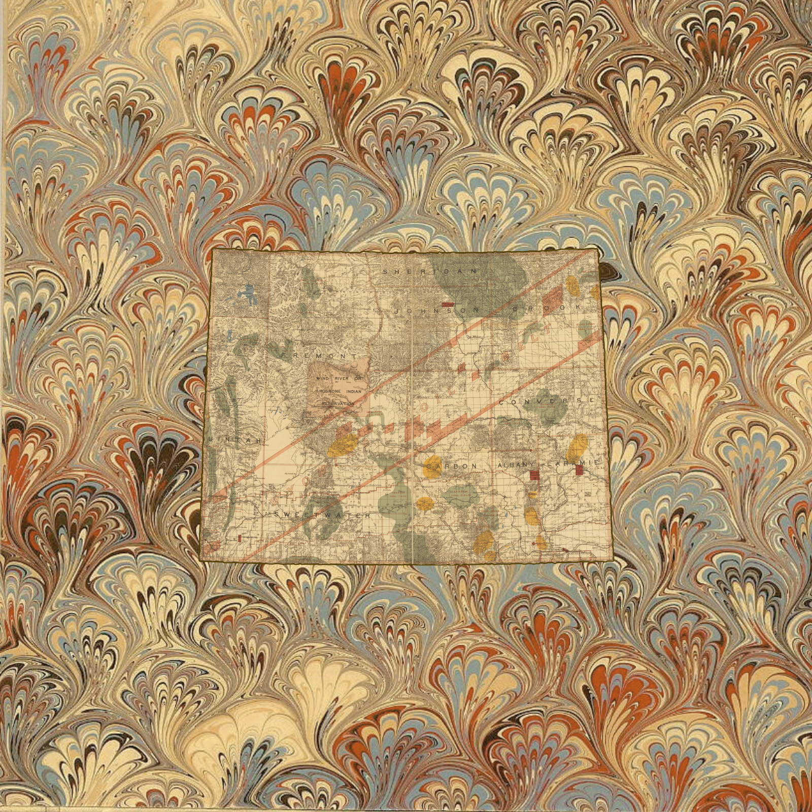 Marbled Vintage Map - Wyoming